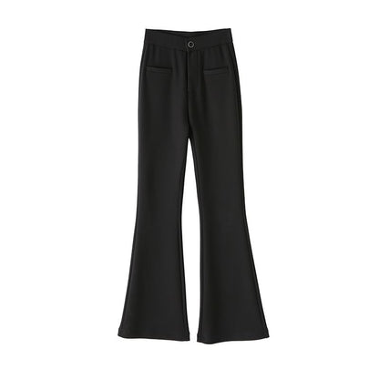 High Rise Plain Flared Dress Pants SpreePicky