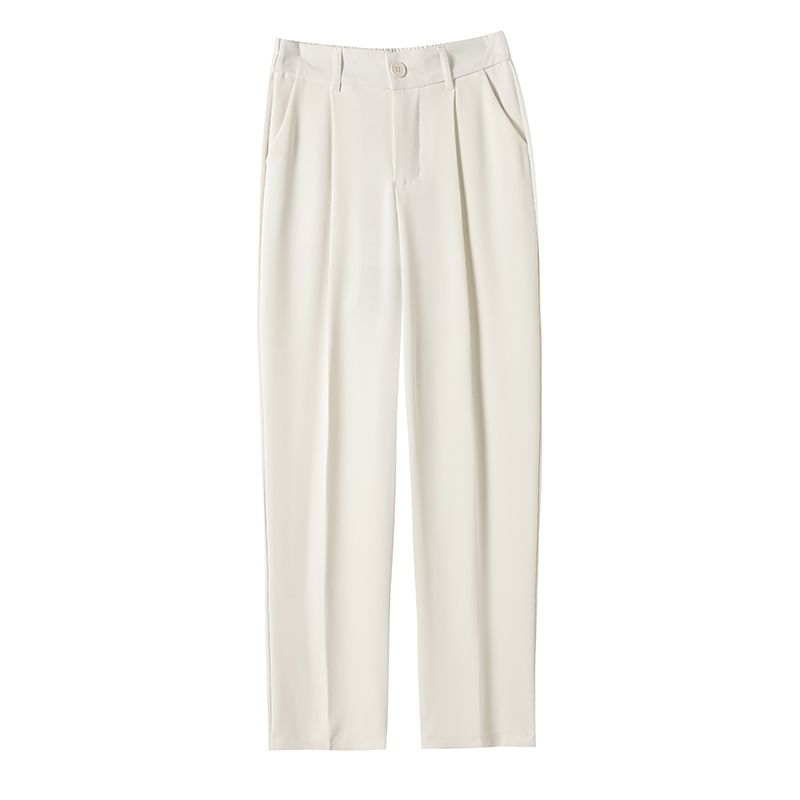 High Waist Plain Cropped Straight Leg Suit Pants SpreePicky