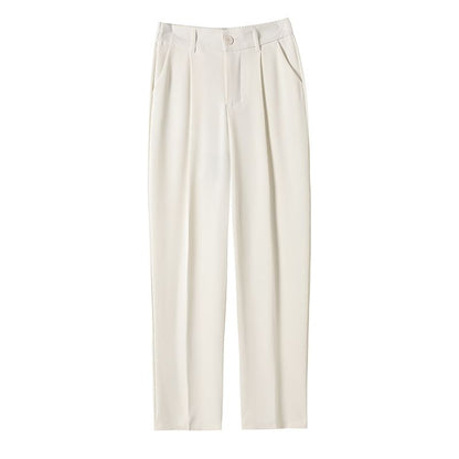 High Waist Plain Cropped Straight Leg Suit Pants SpreePicky