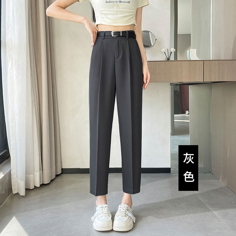 High Waist Plain Cropped Straight Leg Suit Pants SpreePicky