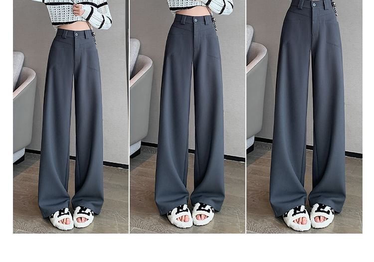 Mid Rise Plain Wide Leg Slacks SpreePicky