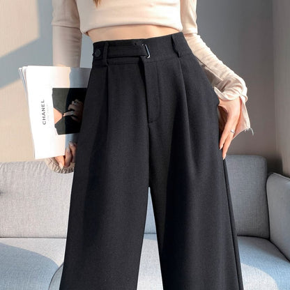 Mid Rise Plain Wide Leg Suit Pants SpreePicky