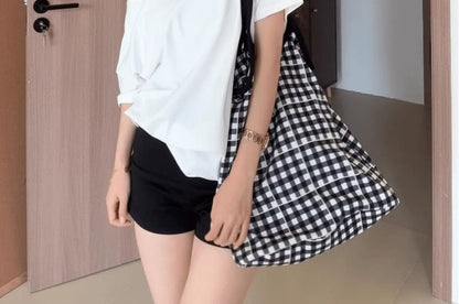 Short-Sleeve One Shoulder Plain Top SpreePicky