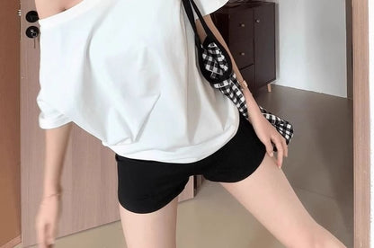 Short-Sleeve One Shoulder Plain Top SpreePicky