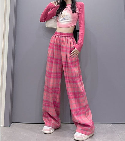 Plaid High Waist Wide Leg Pants SpreePicky