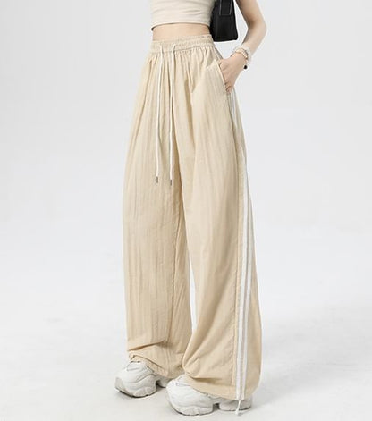 Stripe High Rise Drawstring Wide Leg Sweatpants SpreePicky