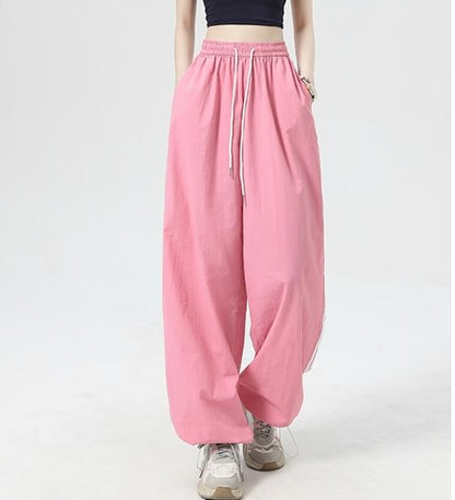 Stripe High Rise Drawstring Wide Leg Sweatpants SpreePicky