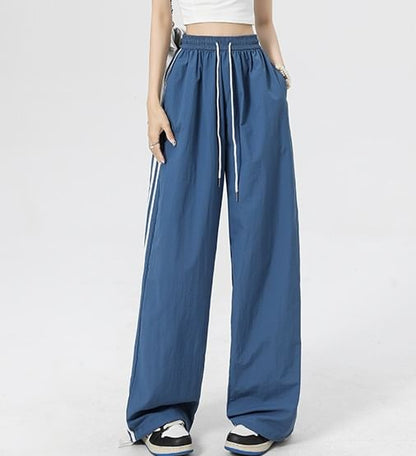 Stripe High Rise Drawstring Wide Leg Sweatpants SpreePicky