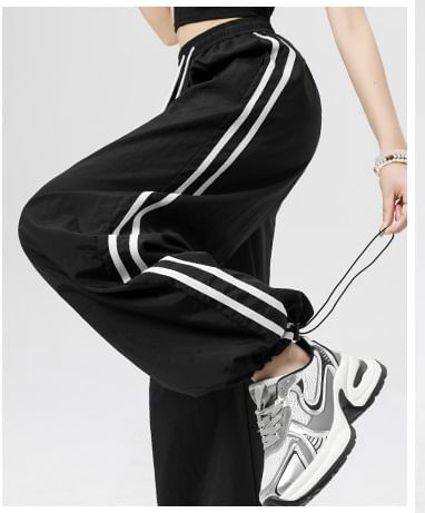 Stripe High Rise Drawstring Wide Leg Sweatpants SpreePicky