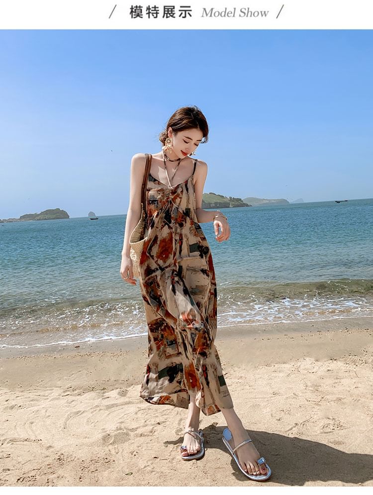 Spaghetti Strap Scoop Neck Printed Maxi A mySite