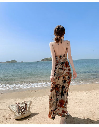 Spaghetti Strap Scoop Neck Printed Maxi A mySite