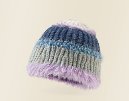 Fringed Color Block Knit Beanie SpreePicky