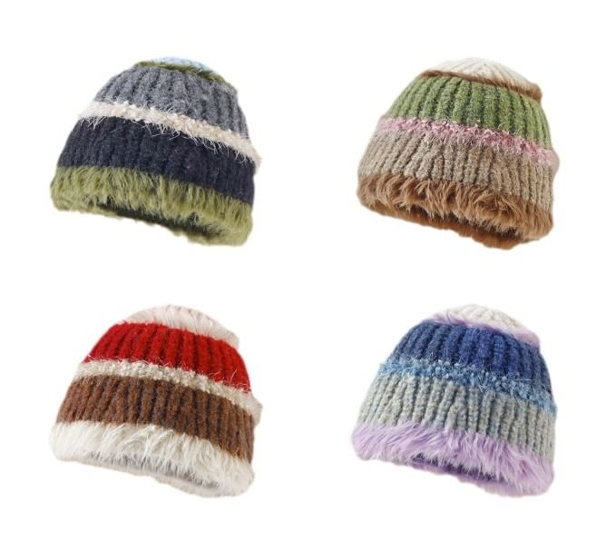 Fringed Color Block Knit Beanie SpreePicky