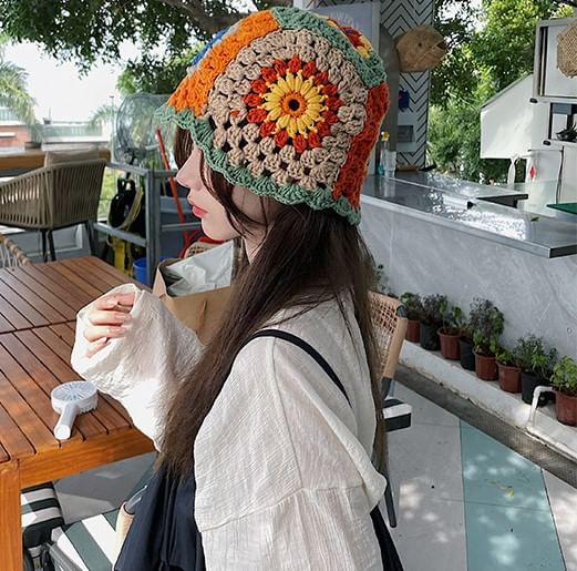 Floral Crochet Knit Hat SpreePicky