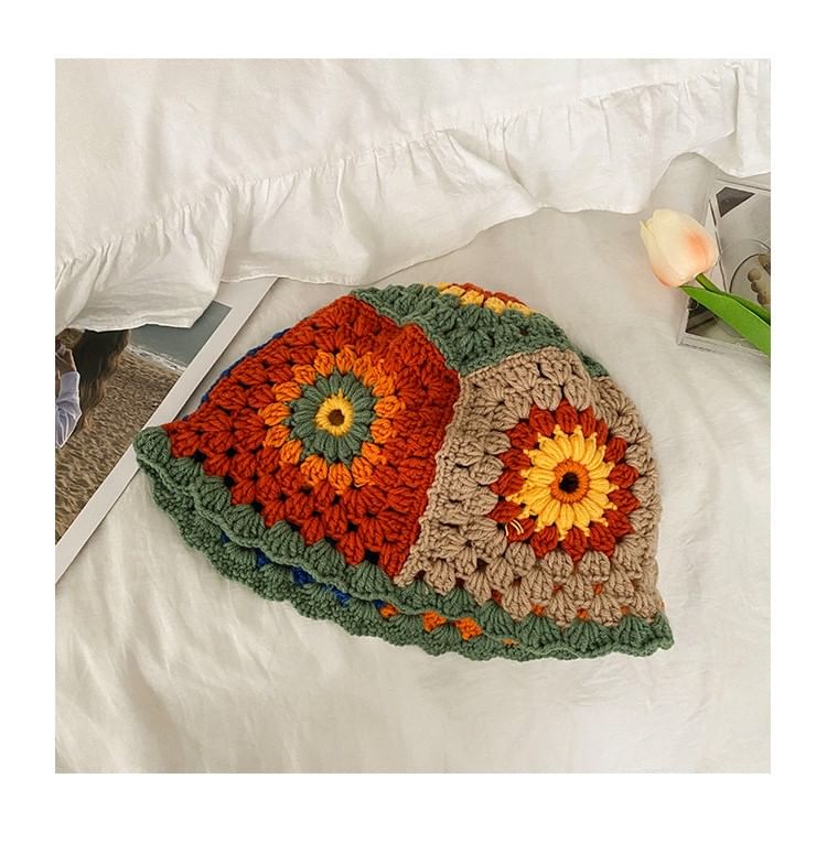 Floral Crochet Knit Hat SpreePicky