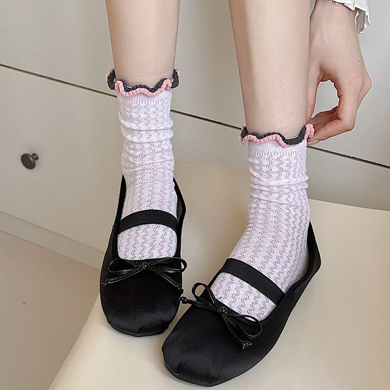 Contrast Trim Lettuce Edge Perforated Socks SpreePicky