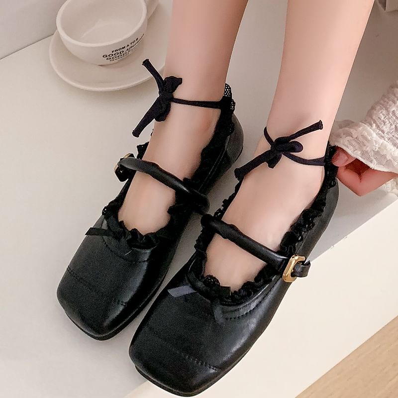 Plain Bow Lace Trim Lace-Up No Show Socks SpreePicky