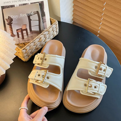 Platform Buckled Slide Sandals SpreePicky