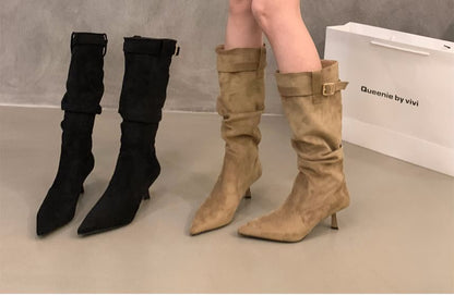 High Heel Plain Mid-Calf Boots SpreePicky