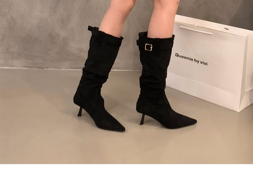 High Heel Plain Mid-Calf Boots SpreePicky