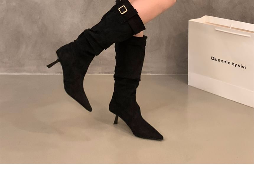 High Heel Plain Mid-Calf Boots SpreePicky