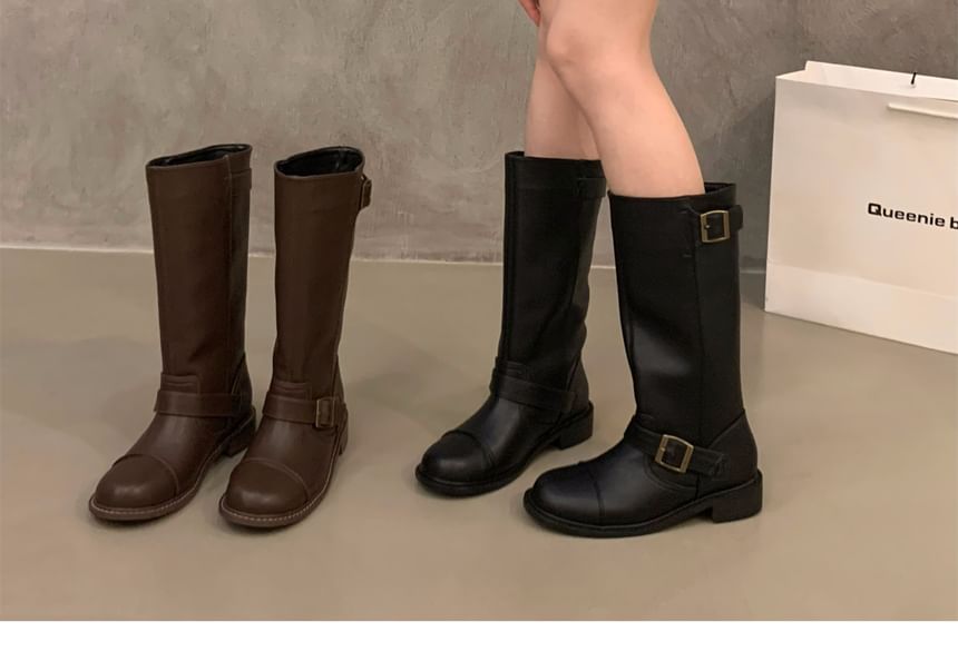 Plain Buckled Mid-Calf Boots SpreePicky