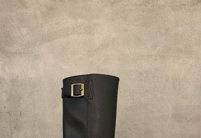 Plain Buckled Mid-Calf Boots SpreePicky