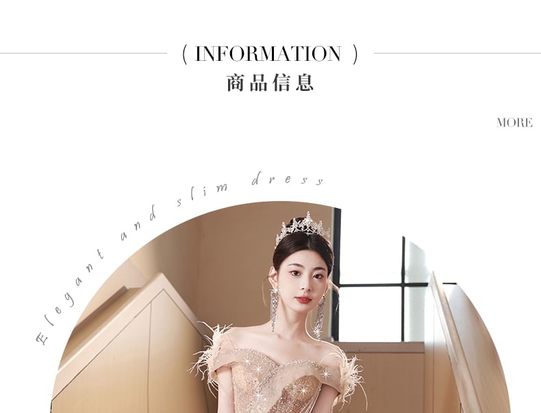 Sleeveless Off-Shoulder Fringed Sequin Mesh A-Line Evening Gown FashionChic