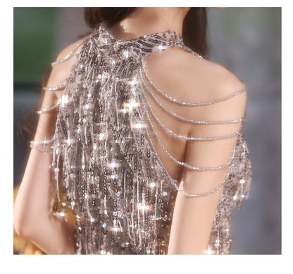 Halter Fringed Sequin Sheath Cocktail Dress SpreePicky