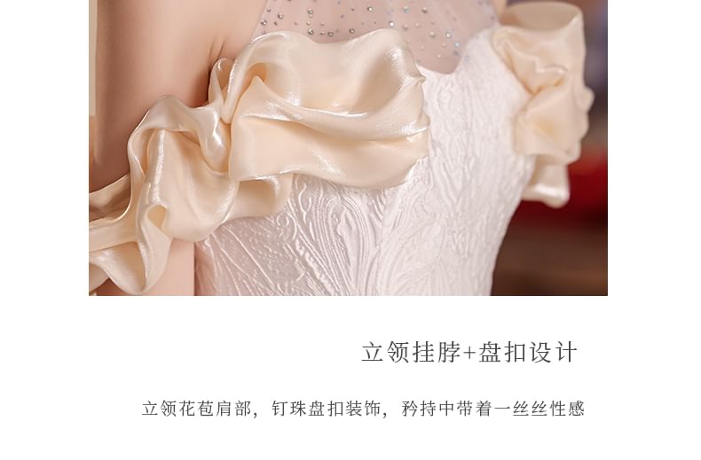 Halter Cold-Shoulder Asymmetrical A-Line Wedding Dress FashionChic