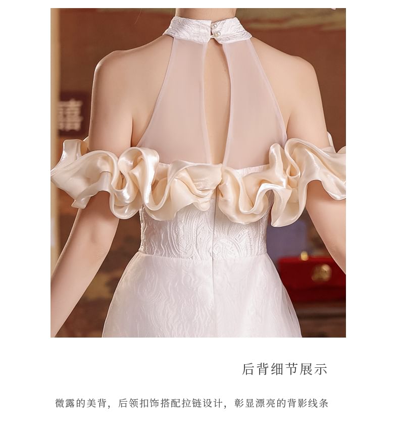 Halter Cold-Shoulder Asymmetrical A-Line Wedding Dress FashionChic