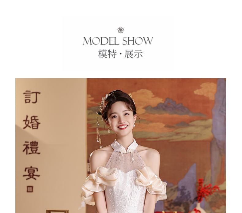 Halter Cold-Shoulder Asymmetrical A-Line Wedding Dress FashionChic