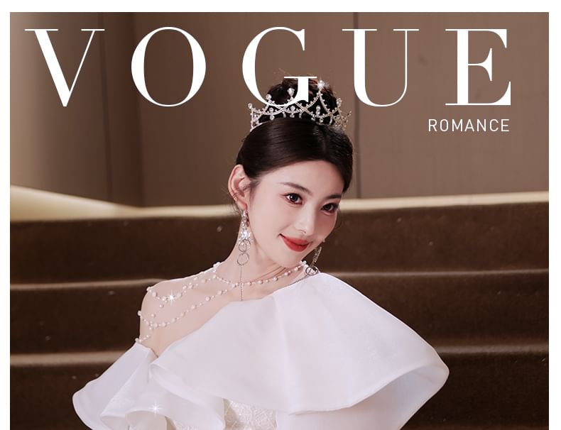 Short-Sleeve Ruffle Trim Beaded Sequin Mermaid Evening Gown FashionChic