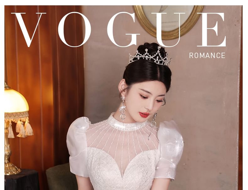 Short-Sleeve Beaded Sequin Mermaid Wedding Gown FashionChic