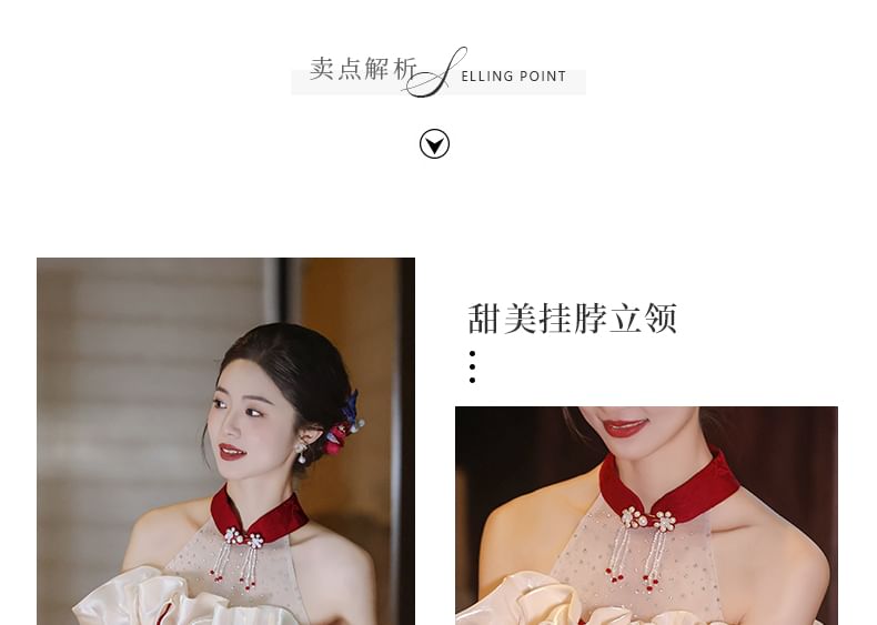 Halter Mandarin Collar Cold-Shoulder Asymmetrical A-Line Evening Dress FashionChic