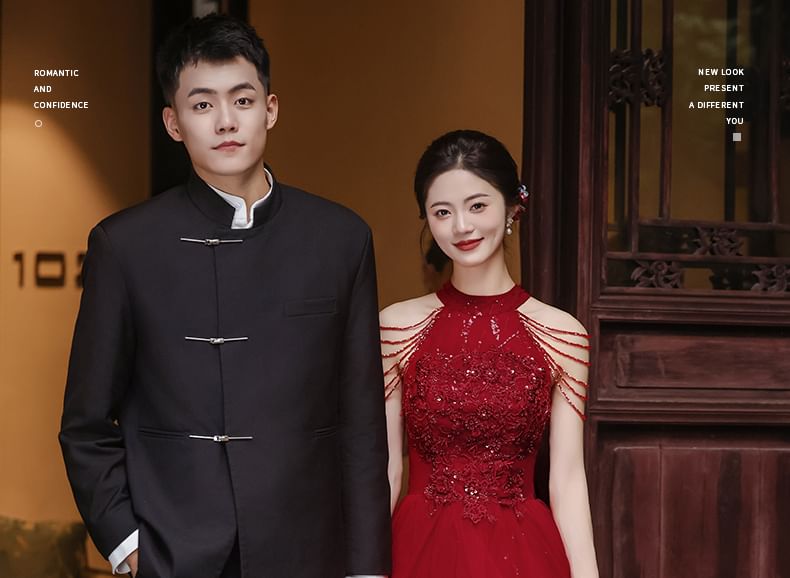 Sleeveless Sequin Layered A-Line Evening Gown FashionChic