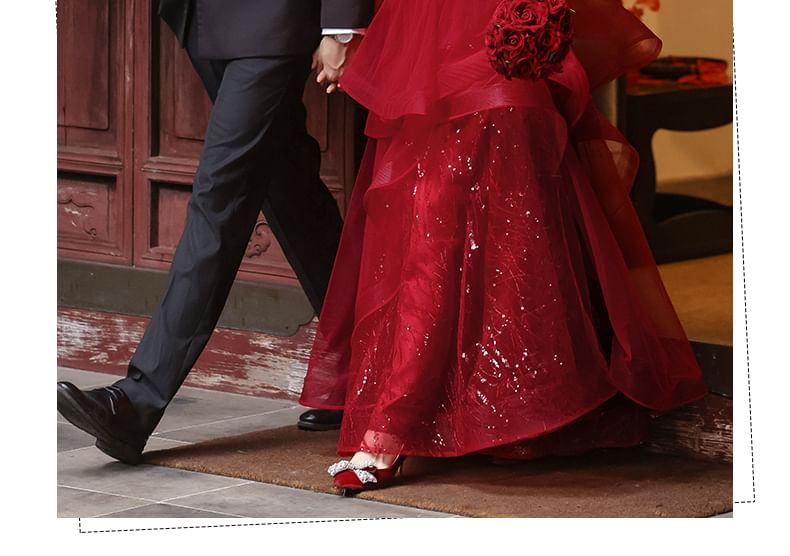 Sleeveless Sequin Layered A-Line Evening Gown FashionChic