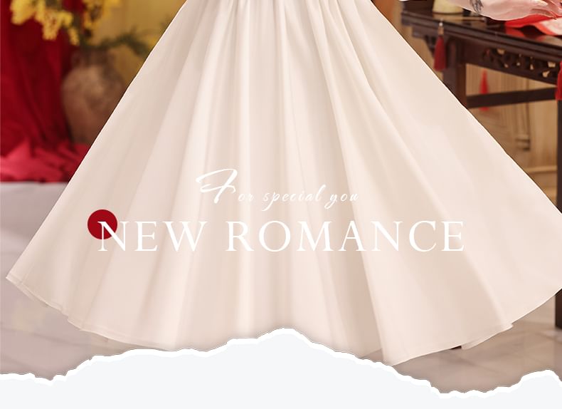 3/4-Sleeve Square Neck Plain Ruffle Trim Midi A-Line Cocktail Dress FashionChic