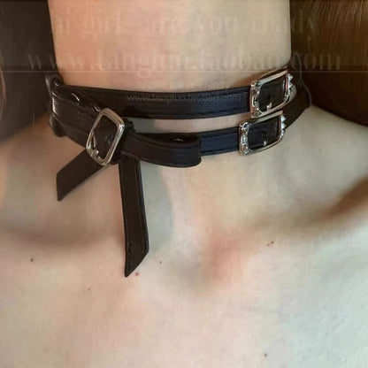 Faux Leather Buckled Choker SpreePicky