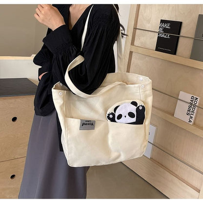 Panda Applique Canvas Tote Bag mySite