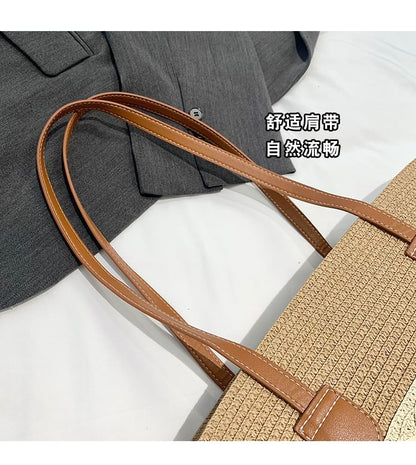 Two Tone Straw Tote Bag mySite