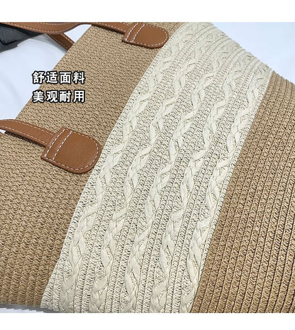 Two Tone Straw Tote Bag mySite