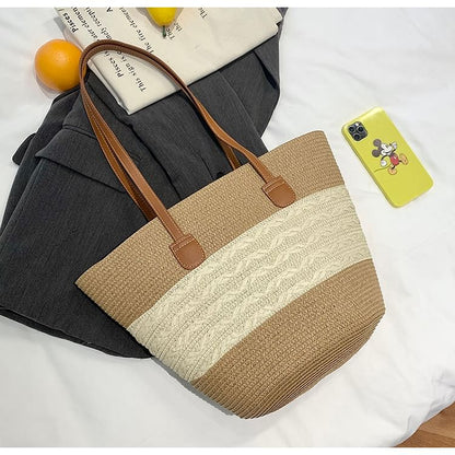 Two Tone Straw Tote Bag mySite