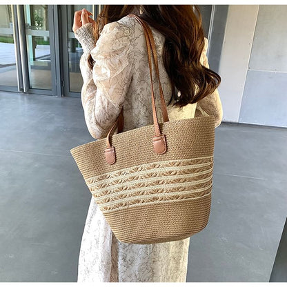 Two Tone Straw Tote Bag mySite