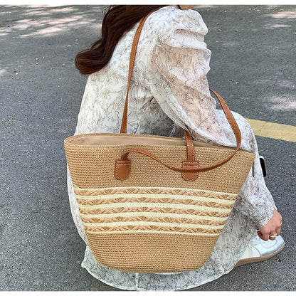 Two Tone Straw Tote Bag mySite