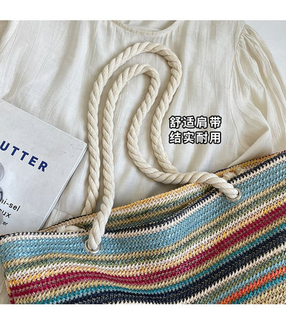 Striped Straw Tote Bag mySite