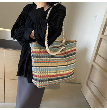 Striped Straw Tote Bag mySite