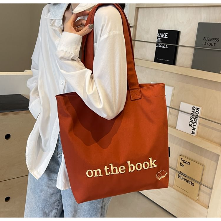 Lettering Embroidered Tote Bag mySite