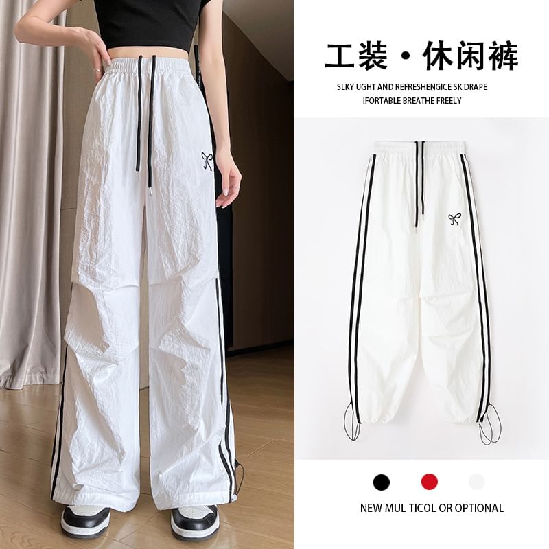 High Rise Bow Print Striped Loose-Fit Wide-Leg Sweatpants SpreePicky