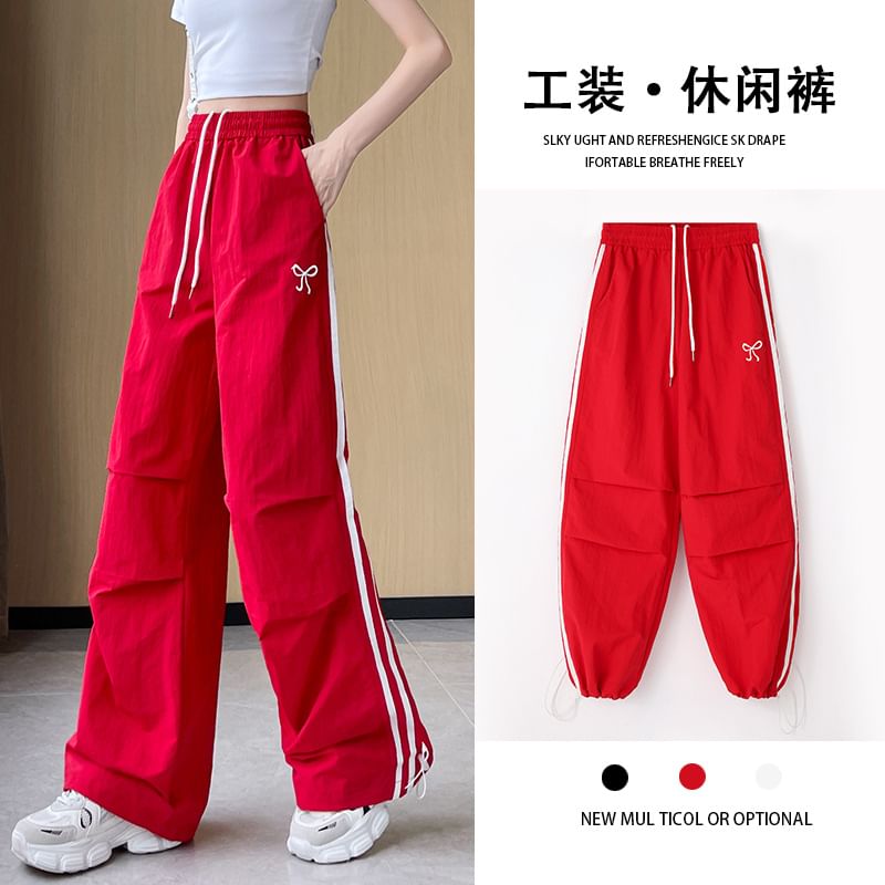 High Rise Bow Print Striped Loose-Fit Wide-Leg Sweatpants SpreePicky